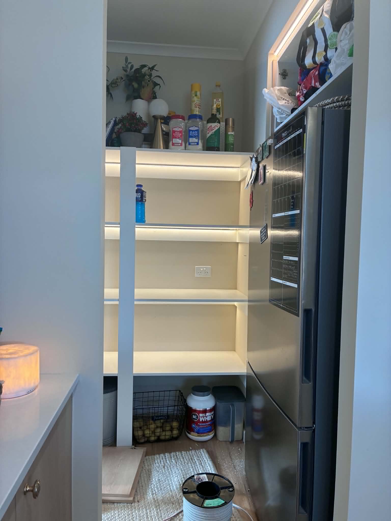 LED strip light in pantry